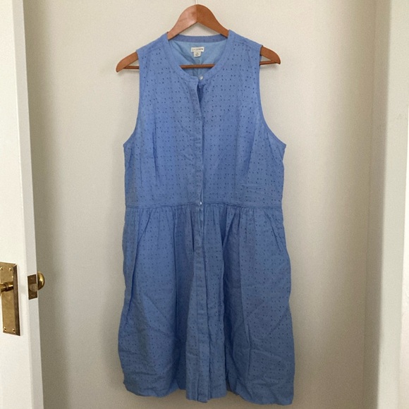 J. By J.Crew Blue Sleeveless Eyelet Size 18 Shirtdress (with pockets!) - Picture 1 of 8